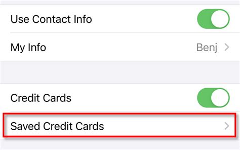 see saved credit cards safari